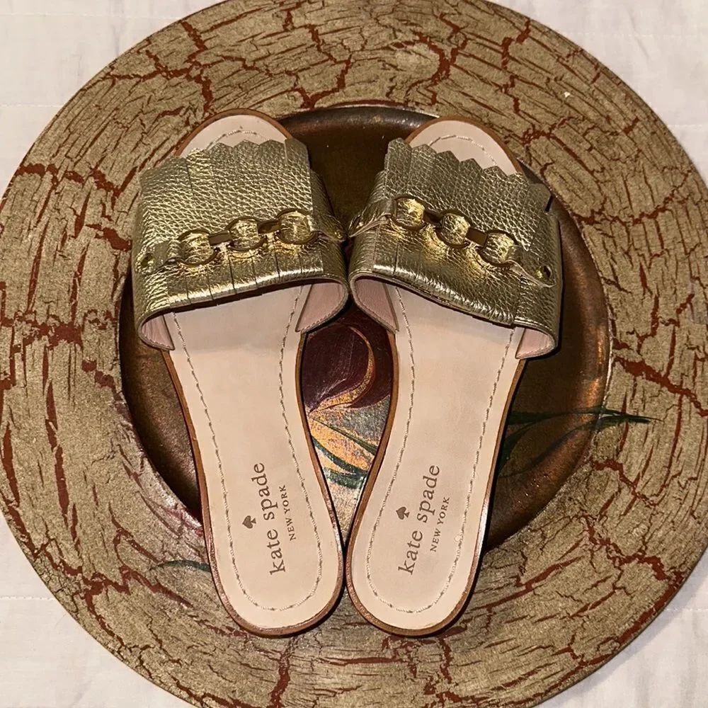 kate spade 6 Brie Kilkie Gold Metallic Leather Slides Sandals - Picture 14 of 16